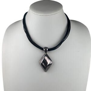 Simmon Sebbag Sterling Silver Necklace Modernist Abstract 17.5" Multi Black Cord